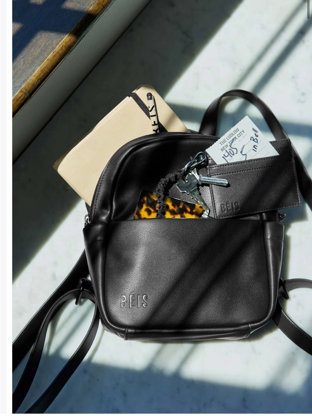 Beis - Black Leather mini backpack - Sleek Everyday Carry